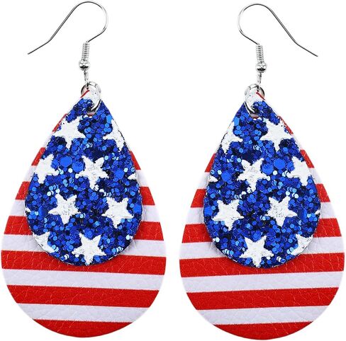 Leather July 4th Independence Day Earrings American Flag Five-pointed Star Earrings Dangle Earrings for Women Independence Day Gifts 250th Anniversary Merchandise in Saudi Arabia
