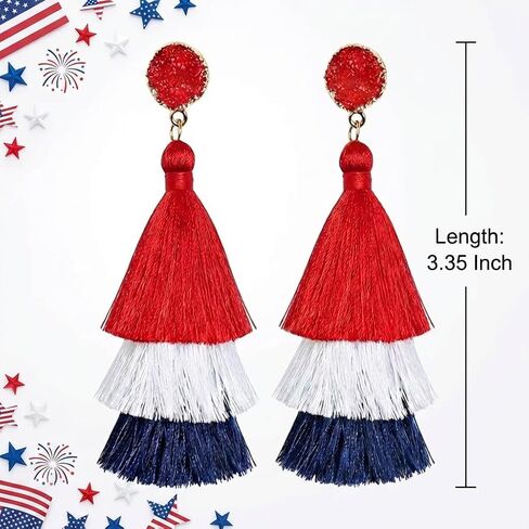 4th of July Earrings for Women American Flag Patriotic Theme Red White and Blue Layered Tassel Earrings USA Jewelry Gifts in Saudi Arabia