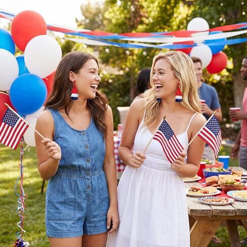 4th of July Earrings for Women American Flag Patriotic Theme Red White and Blue Layered Tassel Earrings USA Jewelry Gifts in Saudi Arabia