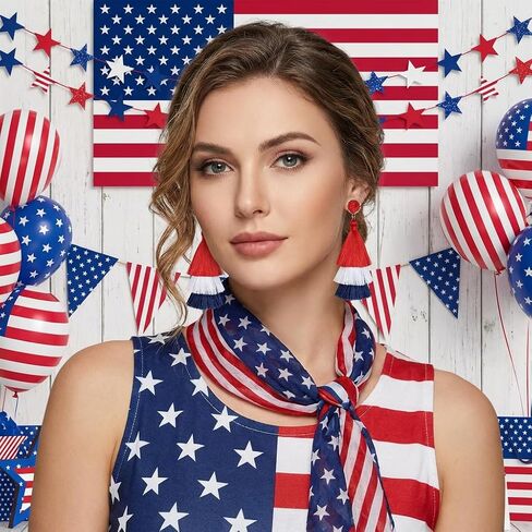 4th of July Earrings for Women American Flag Patriotic Theme Red White and Blue Layered Tassel Earrings USA Jewelry Gifts in Saudi Arabia