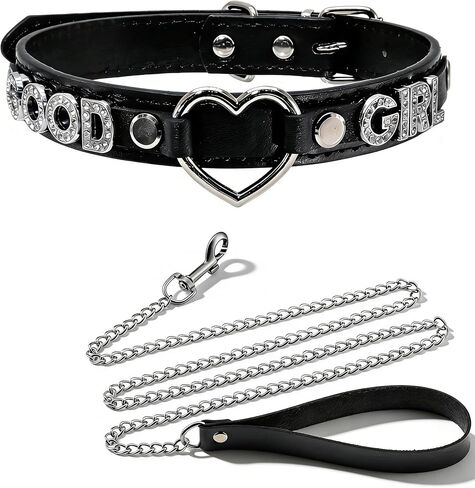 Black Choker Necklace Collar and Leash Set for Women,Gothic Punk Rave Cosplay Festival Leather Collar with Heart and Letter Naughty Jewelry in Saudi Arabia