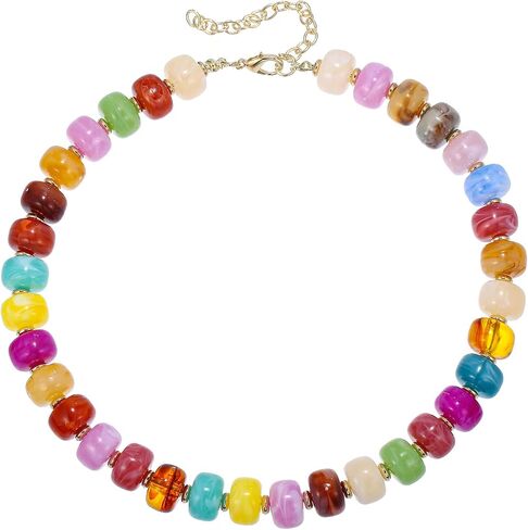 Chunky Beaded Necklaces for Women – Colorful Statement Collar Necklace, Gold Beach Necklace Summer Gift for Her in Kuwait