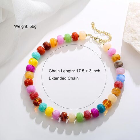 Chunky Beaded Necklaces for Women – Colorful Statement Collar Necklace, Gold Beach Necklace Summer Gift for Her in Kuwait