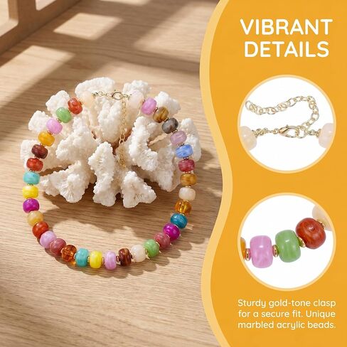 Chunky Beaded Necklaces for Women – Colorful Statement Collar Necklace, Gold Beach Necklace Summer Gift for Her in Kuwait