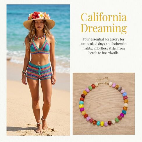 Chunky Beaded Necklaces for Women – Colorful Statement Collar Necklace, Gold Beach Necklace Summer Gift for Her in Kuwait