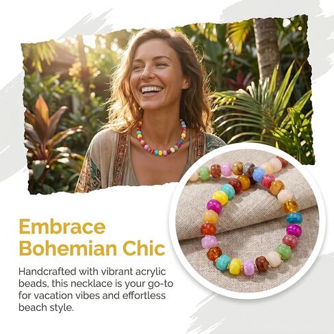 Chunky Beaded Necklaces for Women – Colorful Statement Collar Necklace, Gold Beach Necklace Summer Gift for Her in Kuwait