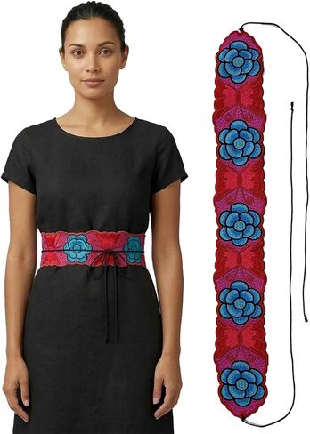 Mexican Belt for Women Traditional Embroidered Belt Sash for Dress Fiesta Cinco de Mayo Clothing in Saudi Arabia