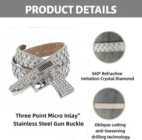 Skull Decor Buckle Belt Set, Punk Gothic Rhinestone Studded Belts with Triple Rolling Buckles, Adjustable Rock Waist Belt in Kuwait
