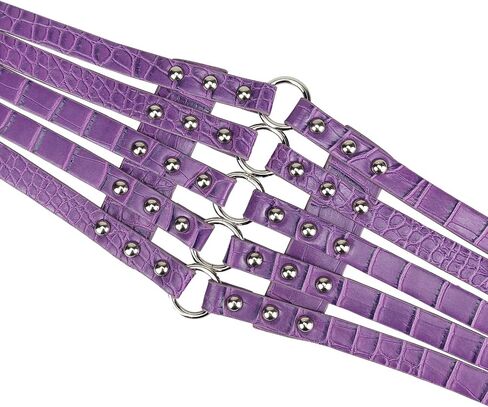 Fashion Women's PU Leather Wide Waist Belt Hollow Out Rivets Stretch Cinch Waistband Purple in Kuwait