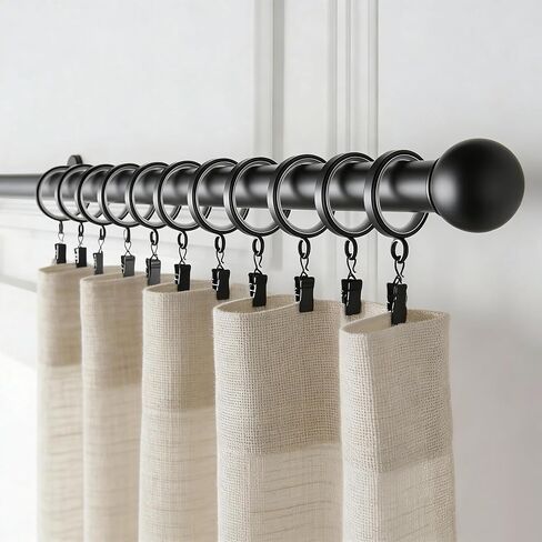 24 Pack Curtain Rings, Premium Metal with Smooth & Quiet Nylon Inserts with Clips, 1-5/8" Inner Diameter, Fits up to 1-1/4" Rod, Black in Saudi Arabia