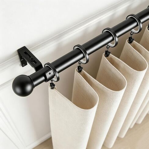 24 Pack Curtain Rings, Premium Metal with Smooth & Quiet Nylon Inserts with Clips, 1-5/8" Inner Diameter, Fits up to 1-1/4" Rod, Black in Saudi Arabia