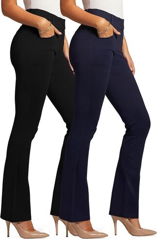 Conceited 2-Pack Stretch Slacks for Women - Wear to Work - Bootcut Dress Pants with Pockets - Black, Navy - (Large) in Saudi Arabia