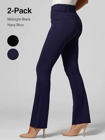 Conceited 2-Pack Stretch Slacks for Women - Wear to Work - Bootcut Dress Pants with Pockets - Black, Navy - (Large) in Saudi Arabia