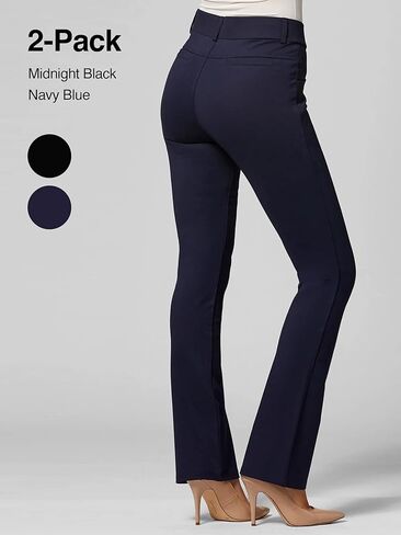 Conceited 2-Pack Stretch Slacks for Women - Wear to Work - Bootcut Dress Pants with Pockets - Black, Navy - (Large) in Saudi Arabia