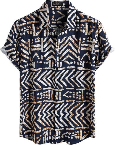 LucMatton Men's Vintage Hawaiian Shirt Tropical Print Short Sleeve Button Down Shirts Aloha Styles for Summer Vacation in Saudi Arabia
