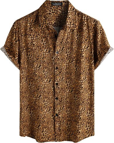 LucMatton Men's Vintage Hawaiian Shirt Tropical Print Short Sleeve Button Down Shirts Aloha Styles for Summer Vacation in Saudi Arabia