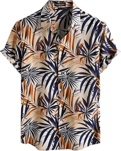 LucMatton Men's Vintage Hawaiian Shirt Tropical Print Short Sleeve Button Down Shirts Aloha Styles for Summer Vacation in Saudi Arabia