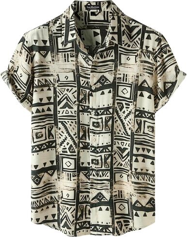 LucMatton Men's Vintage Hawaiian Shirt Tropical Print Short Sleeve Button Down Shirts Aloha Styles for Summer Vacation in Saudi Arabia