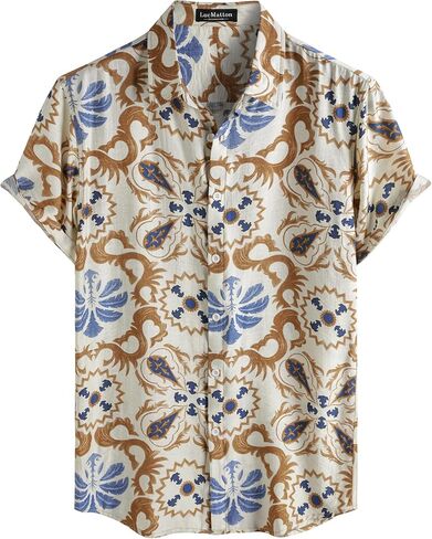 LucMatton Men's Vintage Hawaiian Shirt Tropical Print Short Sleeve Button Down Shirts Aloha Styles for Summer Vacation in Saudi Arabia