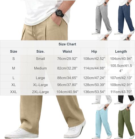Men's Linen Pants Drawstring Loose Beach Pants with Pockets Linen Elastic Waist Drawstring Casual Summer Trousers in Saudi Arabia