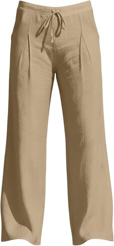 Men's Linen Pants Drawstring Loose Beach Pants with Pockets Linen Elastic Waist Drawstring Casual Summer Trousers in Saudi Arabia