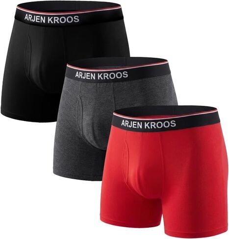 Arjen Kroos Men's Bamboo Viscose Open Pouch Silky Underwear 3 Pack Moisture Wicking Boxer Briefs in Kuwait