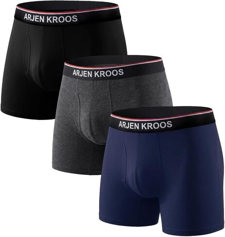 Arjen Kroos Men's Bamboo Viscose Open Pouch Silky Underwear 3 Pack Moisture Wicking Boxer Briefs in Kuwait
