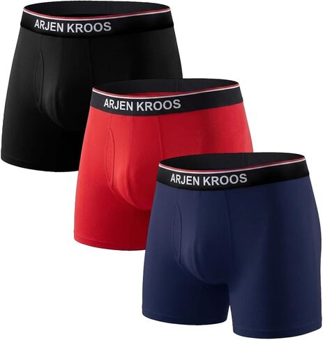 Arjen Kroos Men's Bamboo Viscose Open Pouch Silky Underwear 3 Pack Moisture Wicking Boxer Briefs in Kuwait