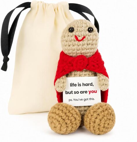 Funny Handmade Crochet Doll Gift for Adults, Novelty Crochet Plush with Linen Bag, Small Quirky Keepsake for Birthday, Encouragement, Romantic or Everyday Surprise in Saudi Arabia