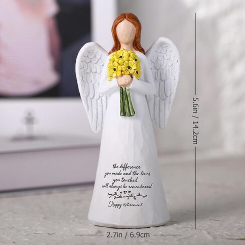 Retirement Gift for Woman, 5.6'' Angel Figurine for Retirement Party Decorations, Guardian Angel Holding Sunflowers Gift for Woman, Happy Retirement Gifts for Coworker Teacher Doctors Friends in Saudi Arabia