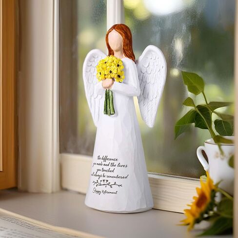 Retirement Gift for Woman, 5.6'' Angel Figurine for Retirement Party Decorations, Guardian Angel Holding Sunflowers Gift for Woman, Happy Retirement Gifts for Coworker Teacher Doctors Friends in Saudi Arabia