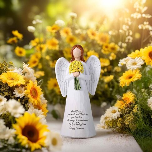 Retirement Gift for Woman, 5.6'' Angel Figurine for Retirement Party Decorations, Guardian Angel Holding Sunflowers Gift for Woman, Happy Retirement Gifts for Coworker Teacher Doctors Friends in Saudi Arabia