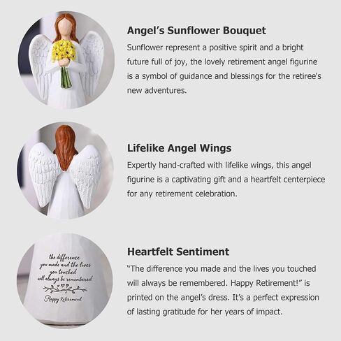 Retirement Gift for Woman, 5.6'' Angel Figurine for Retirement Party Decorations, Guardian Angel Holding Sunflowers Gift for Woman, Happy Retirement Gifts for Coworker Teacher Doctors Friends in Saudi Arabia
