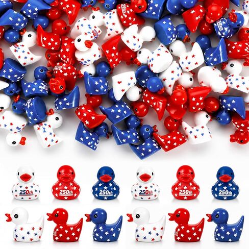 100 Pcs USA 250th Anniversary Mini Ducks 4th of July Party Favors Patriotic Red White Blue Resin Ducks Figurines American 250 Years Birthday Tiny Miniature Ducks for Independence Day Party Supplies in Saudi Arabia