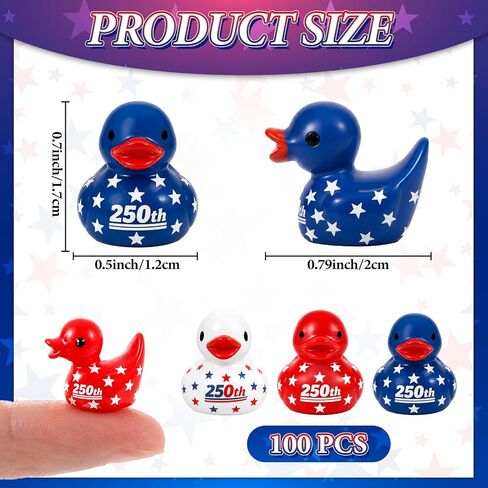 100 Pcs USA 250th Anniversary Mini Ducks 4th of July Party Favors Patriotic Red White Blue Resin Ducks Figurines American 250 Years Birthday Tiny Miniature Ducks for Independence Day Party Supplies in Saudi Arabia