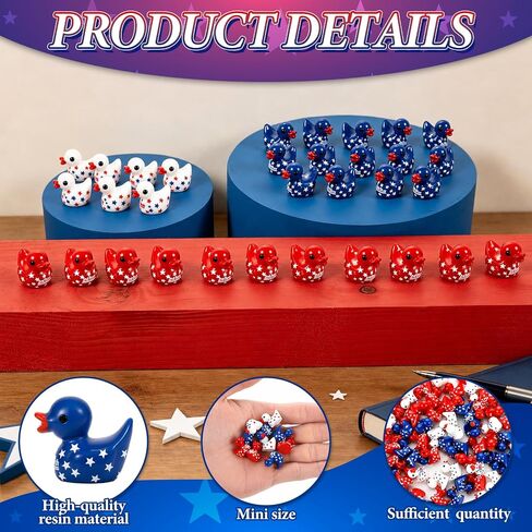 100 Pcs USA 250th Anniversary Mini Ducks 4th of July Party Favors Patriotic Red White Blue Resin Ducks Figurines American 250 Years Birthday Tiny Miniature Ducks for Independence Day Party Supplies in Saudi Arabia