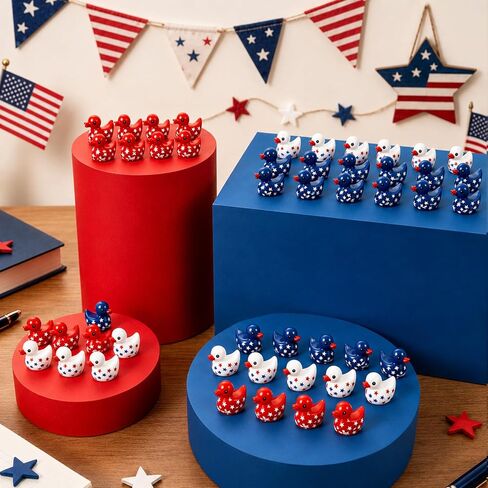 100 Pcs USA 250th Anniversary Mini Ducks 4th of July Party Favors Patriotic Red White Blue Resin Ducks Figurines American 250 Years Birthday Tiny Miniature Ducks for Independence Day Party Supplies in Saudi Arabia