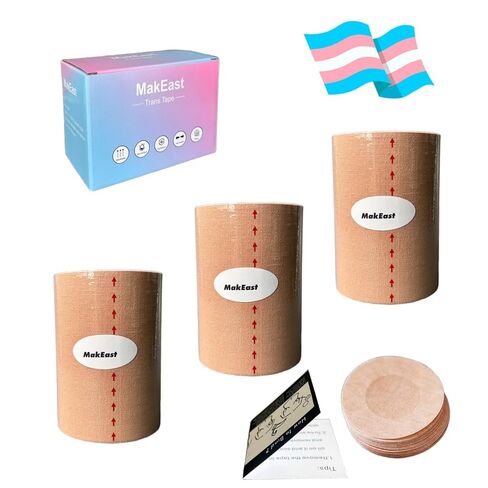 3 Rolls Trans Tape for Transitioning Extra Wide Chest Binding Tape Latex Free FTM Chest Binder with Nipple Covers Ultra Sticky Waterproof & Flexible 4 in X 16.5 ft (Beige) in Saudi Arabia