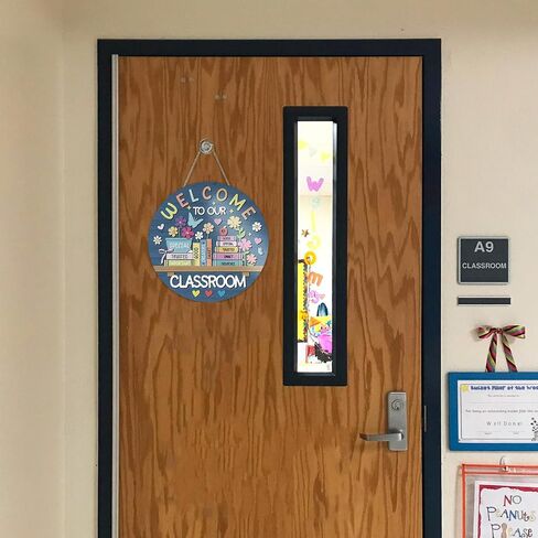 Welcome to Our Classroom Front Door Sign, Back to School Educational Books Wood Hanger Preschool Elementary Home Decor, Floral Wooden Wreath Indoor Wall Hanging Decoration Teacher Supplies in Kuwait