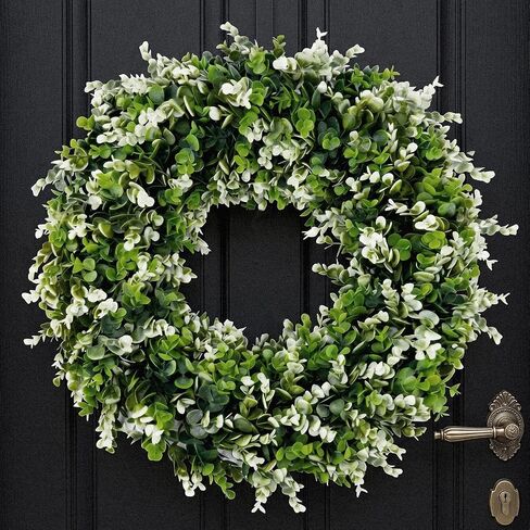 24'' Artificial Eucalyptus Wreath for Front Door Artificial Green Leaves Greenery Indoor Outdoor Wreath Home Decor Porch Window Wall Farmhouse Door Decorations Spring Summer Fall All Seasons in Saudi Arabia