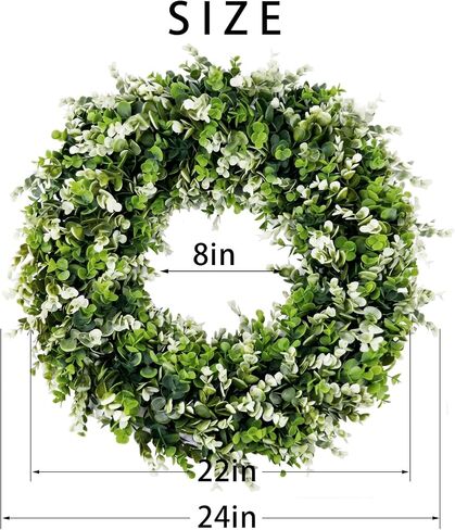 24'' Artificial Eucalyptus Wreath for Front Door Artificial Green Leaves Greenery Indoor Outdoor Wreath Home Decor Porch Window Wall Farmhouse Door Decorations Spring Summer Fall All Seasons in Saudi Arabia