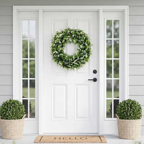 24'' Artificial Eucalyptus Wreath for Front Door Artificial Green Leaves Greenery Indoor Outdoor Wreath Home Decor Porch Window Wall Farmhouse Door Decorations Spring Summer Fall All Seasons in Saudi Arabia