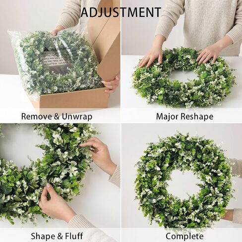 24'' Artificial Eucalyptus Wreath for Front Door Artificial Green Leaves Greenery Indoor Outdoor Wreath Home Decor Porch Window Wall Farmhouse Door Decorations Spring Summer Fall All Seasons in Saudi Arabia