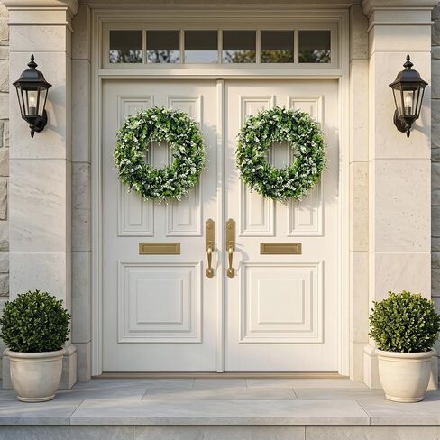 24'' Artificial Eucalyptus Wreath for Front Door Artificial Green Leaves Greenery Indoor Outdoor Wreath Home Decor Porch Window Wall Farmhouse Door Decorations Spring Summer Fall All Seasons in Saudi Arabia