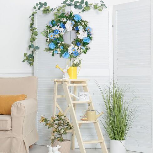 GENMOUS 24 Inch Summer Spring Blue Daisy Wreath for Front Door, Rustic and Farmhouse Flower Wreath with Myosotis sylvatica, Indoor&Outdoor Wedding Wall Home Decor in Saudi Arabia