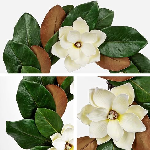 Hollyone Artificial Magnolia Wreaths for Front Door 20 Inch Faux Magnolia Flowers Wreath Greenery Leaf Wreath for Indoor Outdoor Home Window Farmhouse Mantel All Seasons Decor in Kuwait