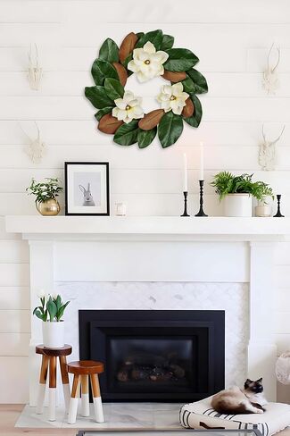 Hollyone Artificial Magnolia Wreaths for Front Door 20 Inch Faux Magnolia Flowers Wreath Greenery Leaf Wreath for Indoor Outdoor Home Window Farmhouse Mantel All Seasons Decor in Kuwait