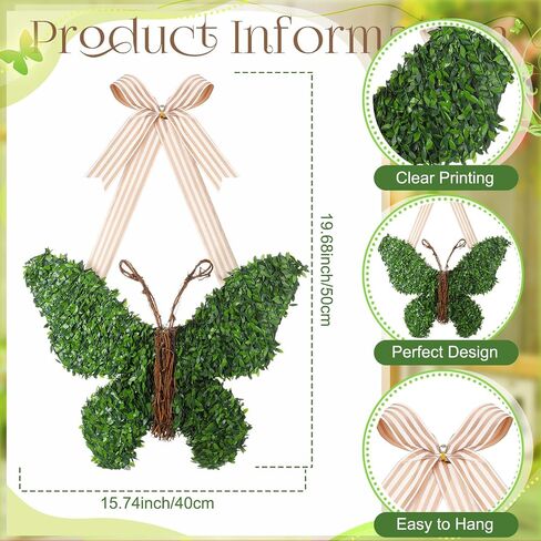 Suncalla 20 Inch Butterfly Wreath with Bow Greenery Spring Artificial Boxwood Wreaths Farmhouse Door Sign for Indoor and Outdoor Porch Front Door Wall Window Mantels Fireplace Wedding Decor Gift in Kuwait