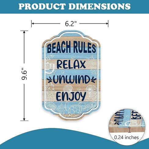 Beach Rules Relax Unwind Enjoy Front Door Sign, Summer Coastal Nautical Sea Horse Turtle Shell Wood Plaque Hanger Beach House Home Decor, Ocean Farmhouse Wooden Wreath Wall Hanging Decoration in Kuwait