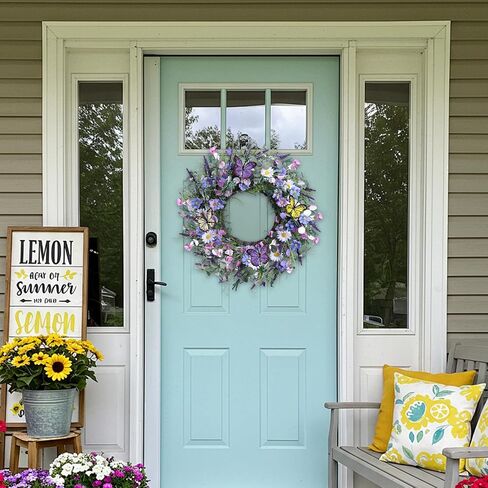24 Inch Spring Wreaths for Front Door, Artificial Daisy and Lavender Flower Wreaths, Daisy Floral Twig Front Door Wreaths, Spring and Summer Wreaths for Front Door Lavender Home Wall Decor, Purple in Saudi Arabia